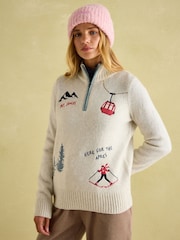 Joules Summit Cream Quarter Zip Ski Jumper - Image 1 of 7