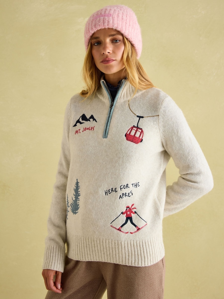 Joules Summit Cream Quarter Zip Ski Jumper - Image 1 of 7