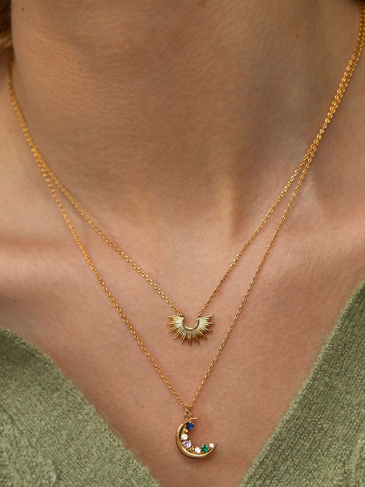 Estella Bartlett Gold Tone Multicolour Cubic Zirconia Moon Necklace - Image 4 of 4