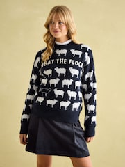 Joules What The Flock Navy/White Intarsia Sheep Jumper - Image 1 of 6
