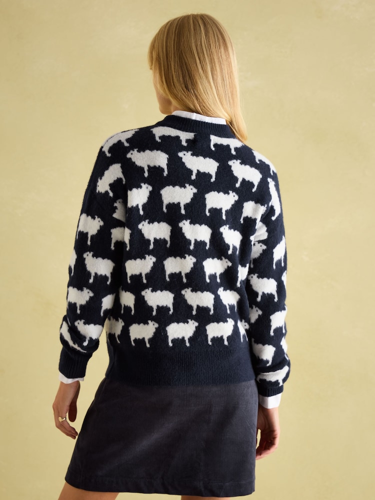 Joules What The Flock Navy/White Intarsia Sheep Jumper - Image 2 of 6