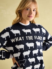 Joules What The Flock Navy/White Intarsia Sheep Jumper - Image 4 of 6