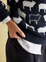 Joules What The Flock Navy/White Intarsia Sheep Jumper - Image 5 of 6