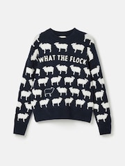 Joules What The Flock Navy/White Intarsia Sheep Jumper - Image 6 of 6