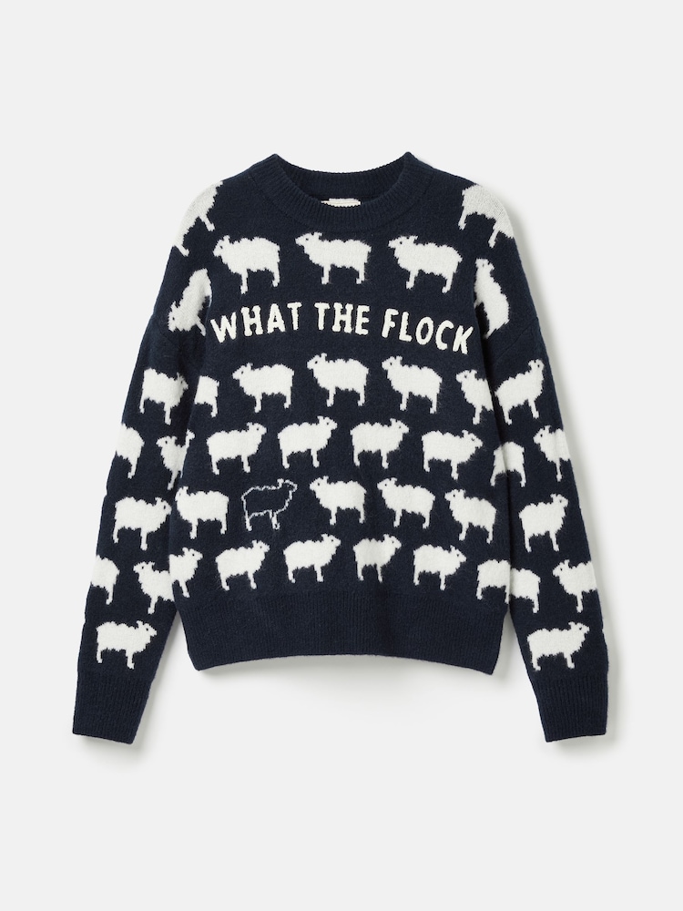 Joules What The Flock Navy/White Intarsia Sheep Jumper - Image 6 of 6