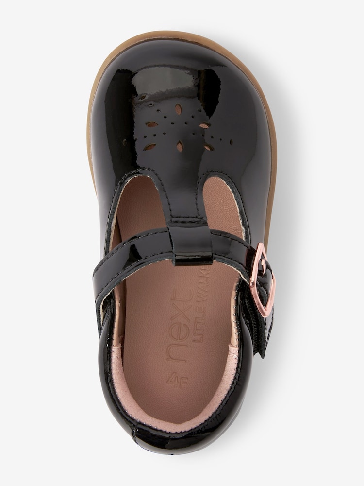 Black Patent Leather Standard Fit (F) First Walker T-Bar Touch fastening Shoes - Image 3 of 4