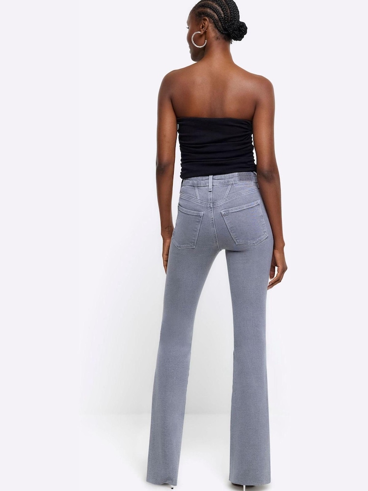 River Island Grey High Rise Tummy Hold Flared Jeans - Image 2 of 4