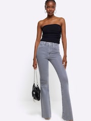 River Island Grey High Rise Tummy Hold Flared Jeans - Image 3 of 4