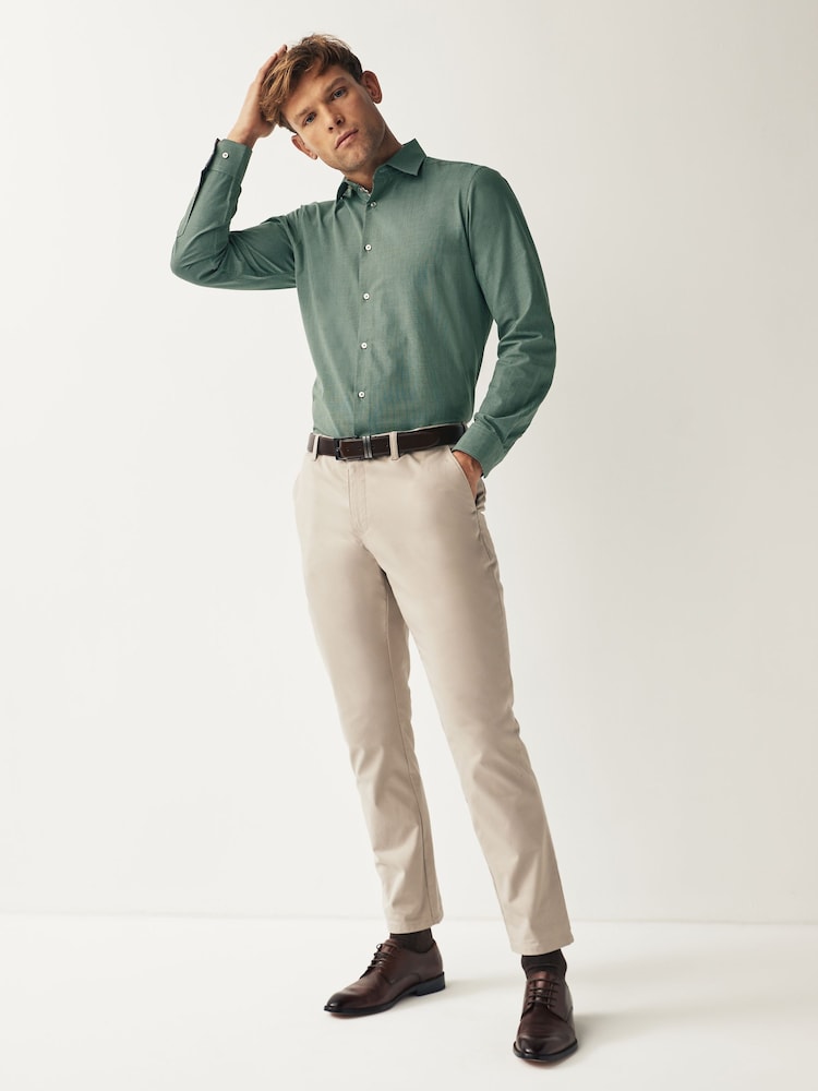 Dark Green Regular Fit Textured Trimmed Single Cuff Shirt - Image 2 of 8 Dark Green Regular Fit Textured Trimmed Single Cuff Shirt - Image 2 of 8