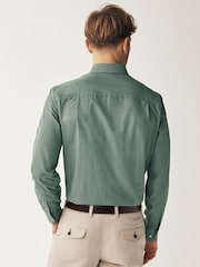 Dark Green Regular Fit Textured Trimmed Single Cuff Shirt - Image 3 of 8