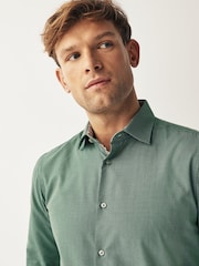 Dark Green Regular Fit Textured Trimmed Single Cuff Shirt - Image 4 of 8