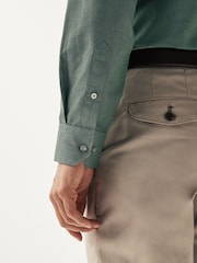Dark Green Regular Fit Textured Trimmed Single Cuff Shirt - Image 6 of 8