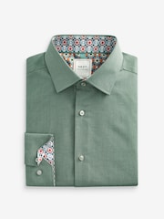 Dark Green Regular Fit Textured Trimmed Single Cuff Shirt - Image 7 of 8