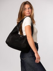 Pure Luxuries London Black 'Polly' Suede Shoulder Bag - Image 1 of 8
