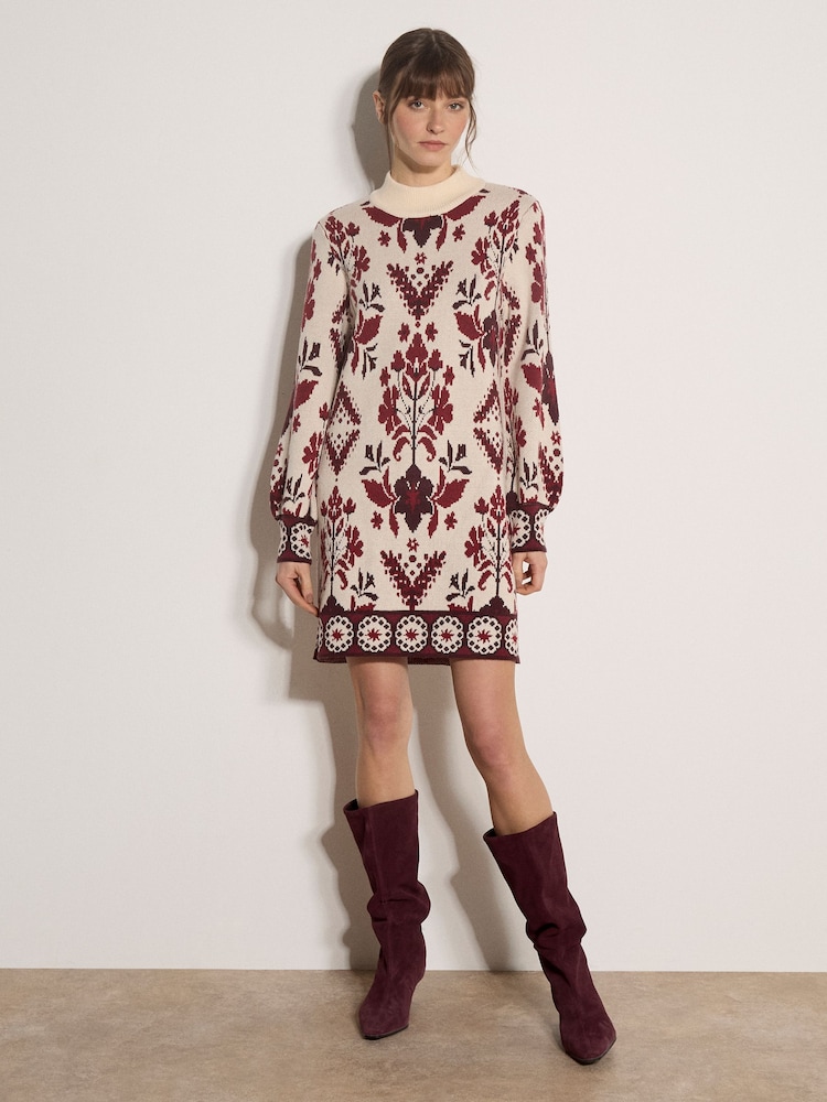 Apricot Natural Folk Floral Mini Jumper Dress - Image 1 of 4 Apricot Natural Folk Floral Mini Jumper Dress - Image 1 of 4