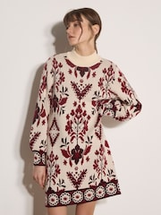Apricot Natural Folk Floral Mini Jumper Dress - Image 3 of 4