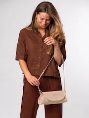 Pure Luxuries London Natural 'Rafeena' Suede and Leather Grab Bag - Image 2 of 6