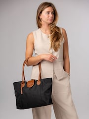 Pure Luxuries London Black/Brown 'Genevieve' Canvas & Leather Tote Bag - Image 2 of 7