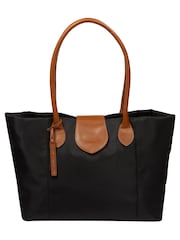 Pure Luxuries London Black/Brown 'Genevieve' Canvas & Leather Tote Bag - Image 4 of 7
