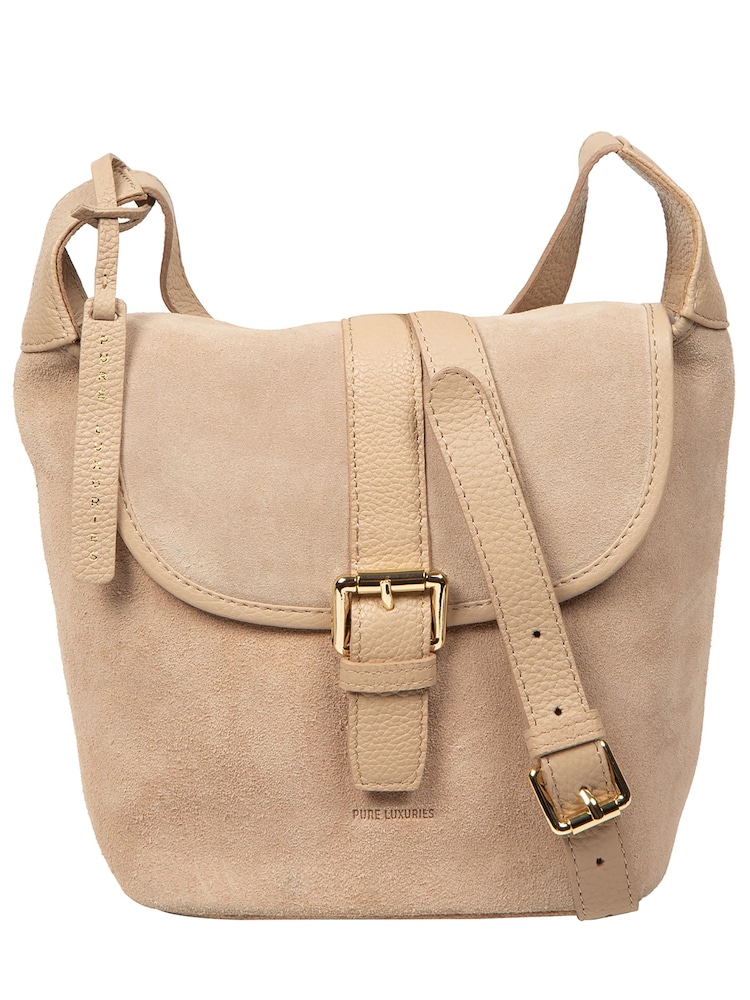 Pure Luxuries London Natural 'Aveline' Suede and Leather Cross Body Bag - Image 1 of 7