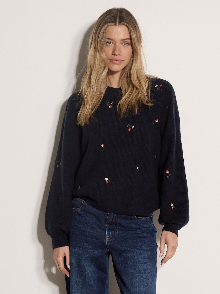 Apricot Blue Floral Embroidered Jumper - Image 1 of 4 Apricot Blue Floral Embroidered Jumper - Image 1 of 4