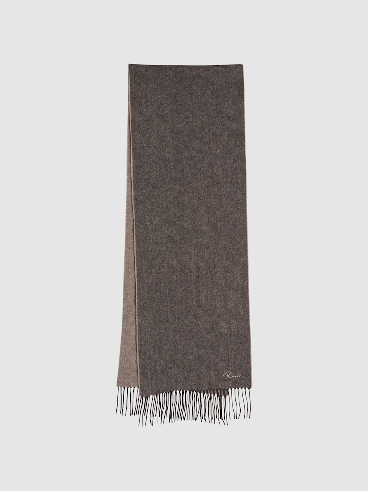 Reiss Taupe Picton Cashmere Blend Scarf - Image 1 of 5