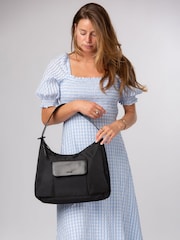 Pure Luxuries London Black 'Mireille' Canvas & Leather Shoulder Bag - Image 1 of 7