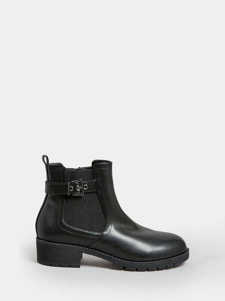 Yours Curve Black Extra Wide Fit Faux Leather Buckle Ankle Boots - Image 2 of 5 Yours Curve Black Extra Wide Fit Faux Leather Buckle Ankle Boots - Image 2 of 5