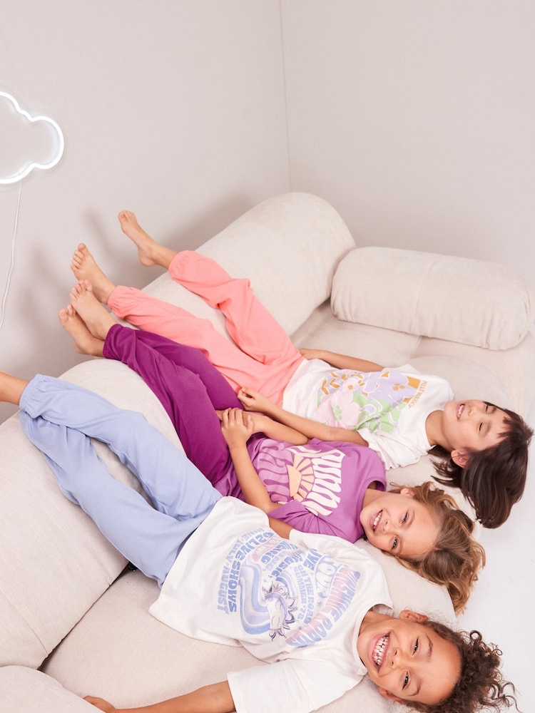 Rosa/Violetter Slogan - Jogger-Schlafanzüge im 3er-Pack (3–16Jahre) - Bild 1 von 1