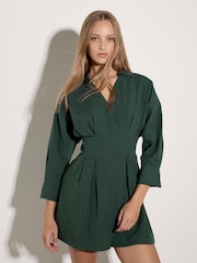 Apricot Green Smocked Shirt Mini Dress - Image 1 of 4