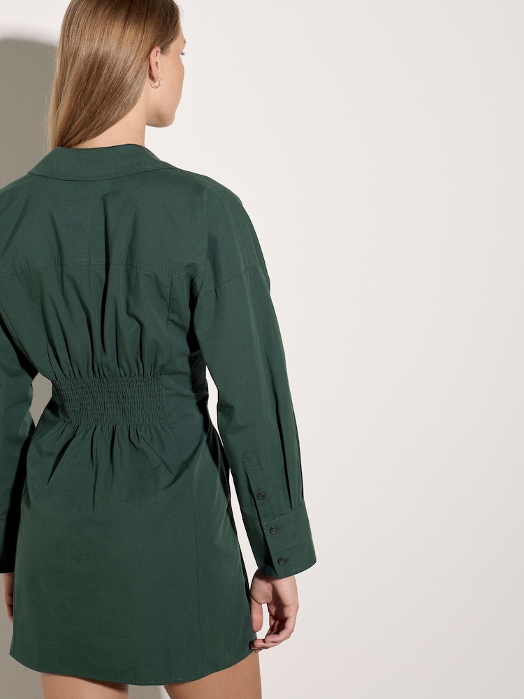 Apricot Green Smocked Shirt Mini Dress - Image 2 of 4