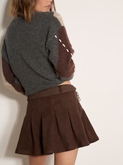Apricot Brown Suede Pleated Mini Skirt - Image 2 of 4