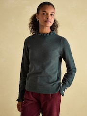 Joules Edith Green Frill Neck Jumper - Image 1 of 6