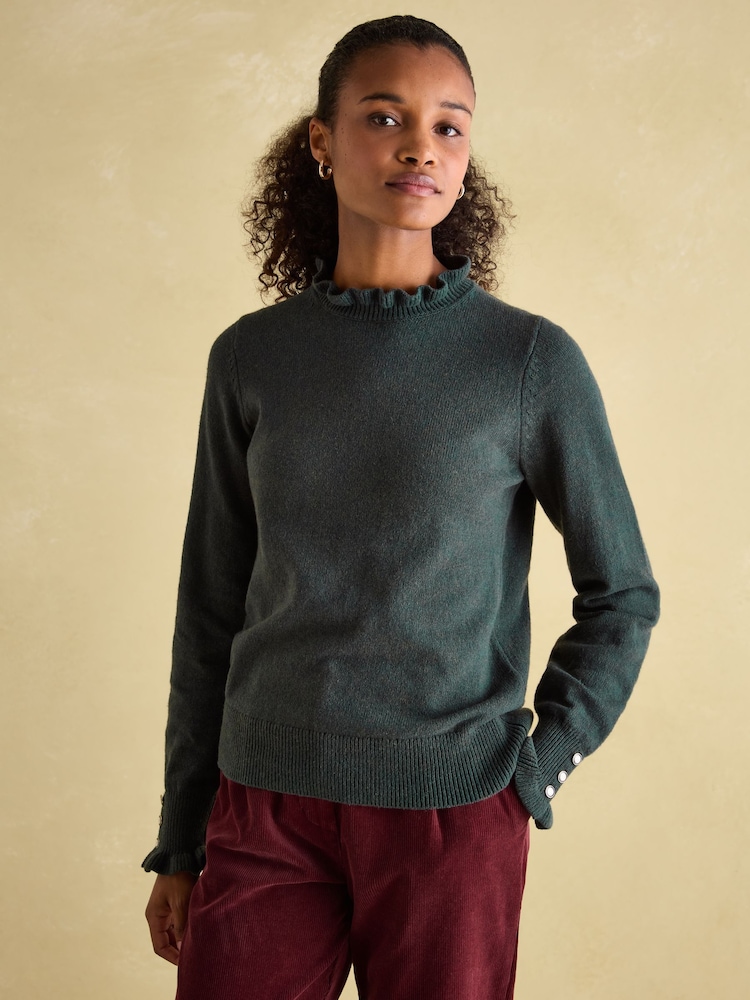 Joules Edith Green Frill Neck Jumper - Image 1 of 6