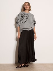 Apricot Black Satin Pleated Maxi Skirt - Image 1 of 4