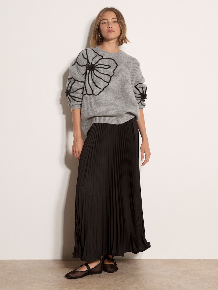 Apricot Black Satin Pleated Maxi Skirt - Image 1 of 4 Apricot Black Satin Pleated Maxi Skirt - Image 1 of 4