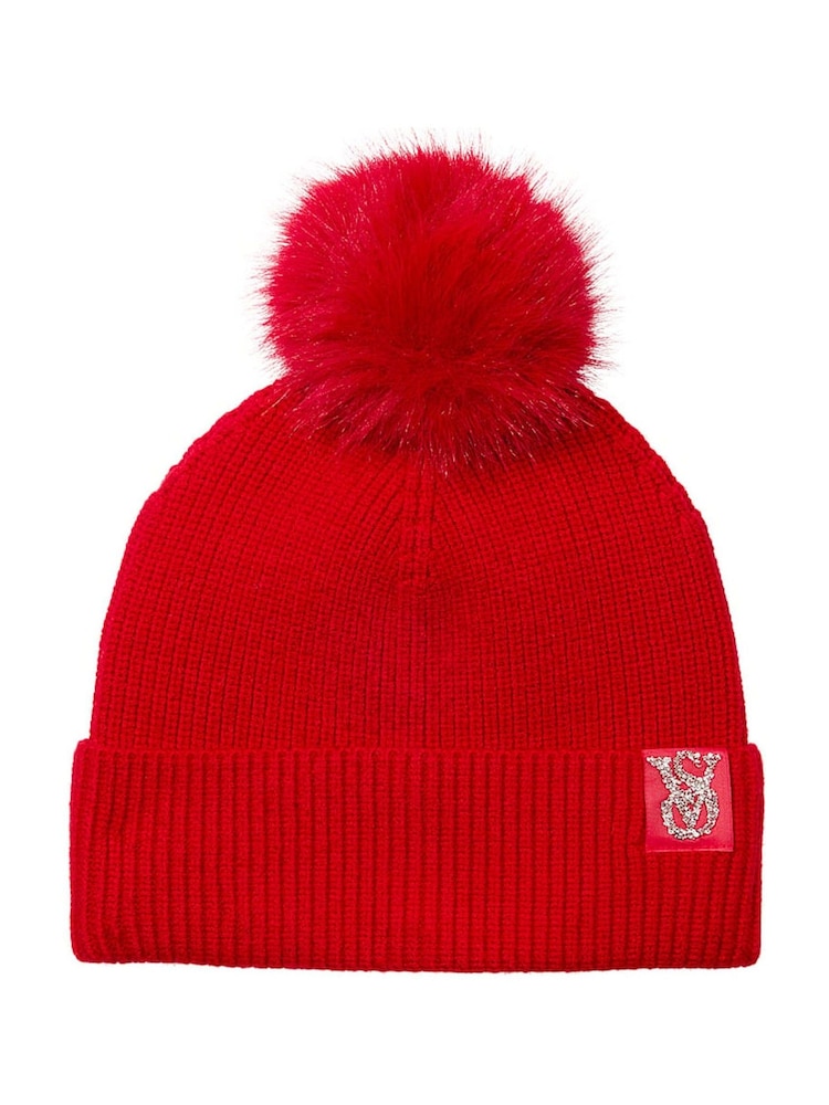 Victoria's Secret Lipstick Red Cosy Knit Pom Pom Beanie - Image 1 of 2 Victoria's Secret Lipstick Red Cosy Knit Pom Pom Beanie - Image 1 of 2
