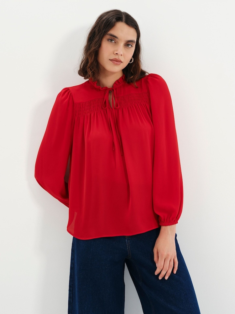 Finery Red Kiya Tie Neck Blouse - Image 1 of 5 Finery Red Kiya Tie Neck Blouse - Image 1 of 5