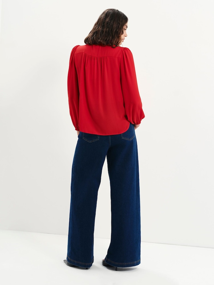 Finery Red Kiya Tie Neck Blouse - Image 5 of 5 Finery Red Kiya Tie Neck Blouse - Image 5 of 5