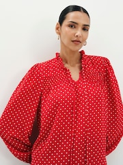 Sarkans - Finery Kiya Polka Dot kaklasaites blūze - Attēls 2 no 5