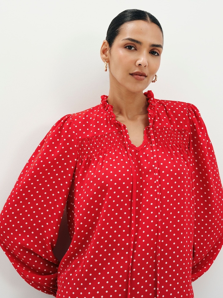 Sarkans - Finery Kiya Polka Dot kaklasaites blūze - Attēls 2 no 5