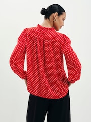 Sarkans - Finery Kiya Polka Dot kaklasaites blūze - Attēls 5 no 5