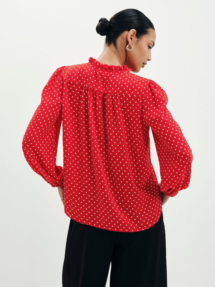 Sarkans - Finery Kiya Polka Dot kaklasaites blūze - Attēls 5 no 5