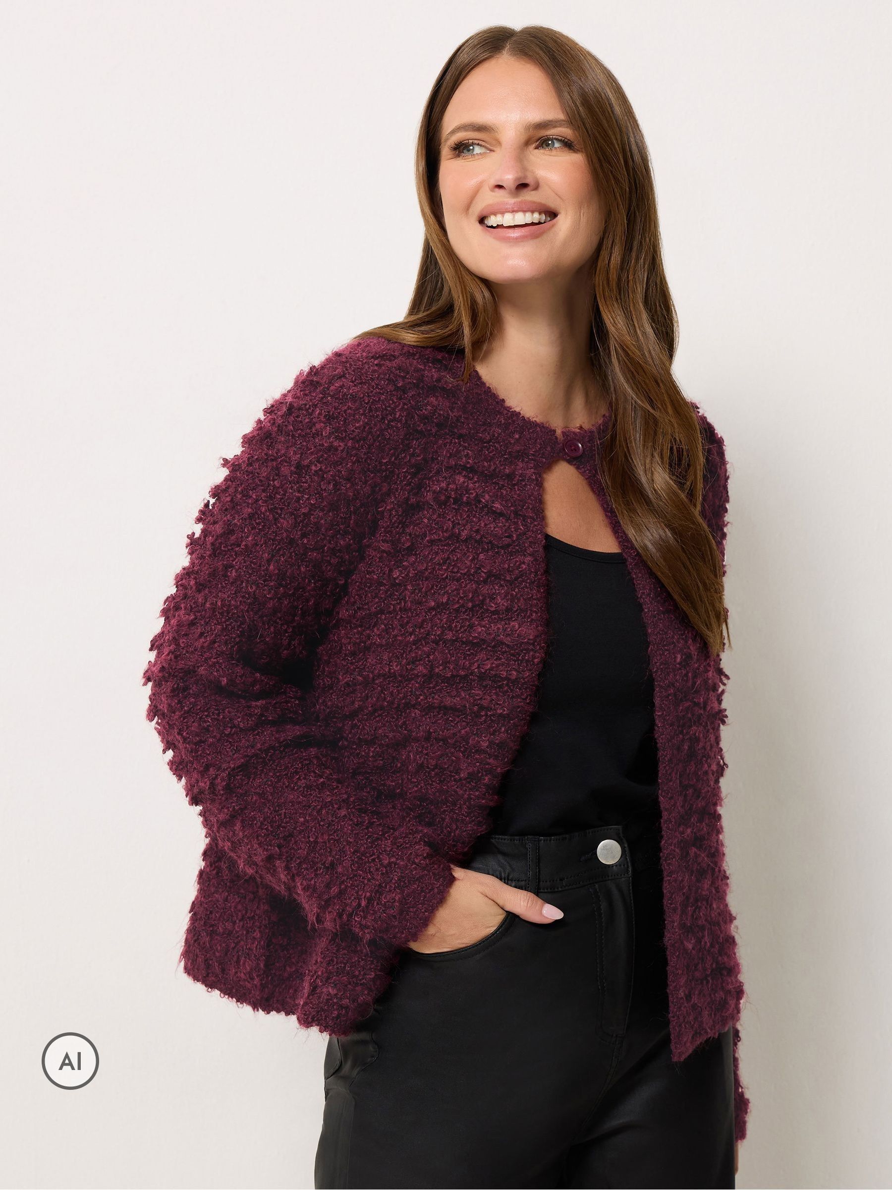M&Co Women's Textured Single Button Cardigan Sweater in Purple | Size: 18-20 - Image 3