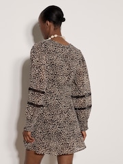 Apricot Brown Leopard Print Chiffon Wrap Mini Dress - Image 2 of 4