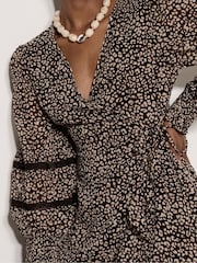Apricot Brown Leopard Print Chiffon Wrap Mini Dress - Image 4 of 4