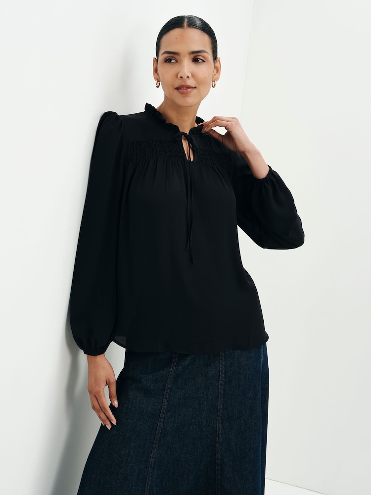 Finery Black Kiya Tie Neck Blouse - Image 1 of 5