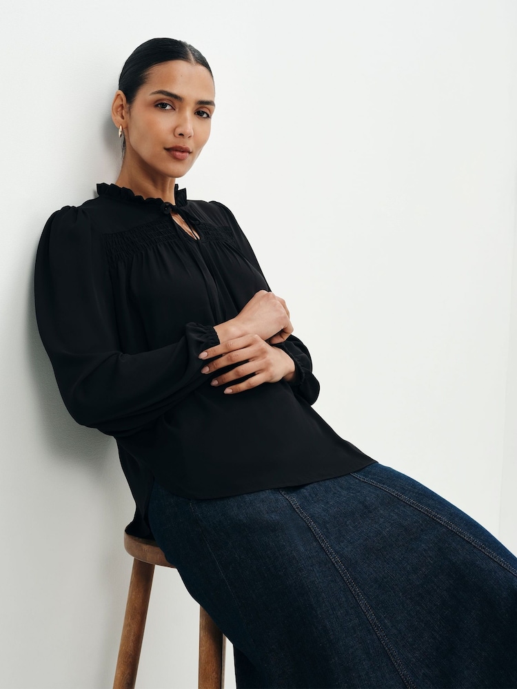 Finery Black Kiya Tie Neck Blouse - Image 2 of 5