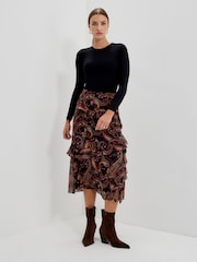 黑色 - Finery Kat Asymmetric Ruffle Midi Skirt - 5的图像1｝
