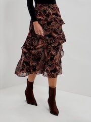 黑色 - Finery Kat Asymmetric Ruffle Midi Skirt - 5的图像2｝